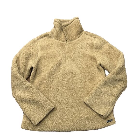 Athleta Teddy Bear Pullover Womens Small 1/4 Zip Sweater Fuzzy Tan Sherpa Fleece - Picture 1 of 7